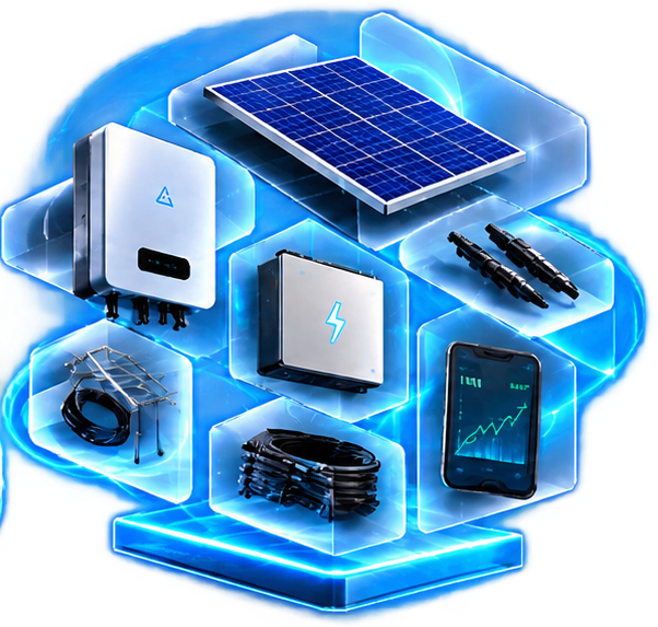 Solar panel, inverters, battery, cables and monitoring components